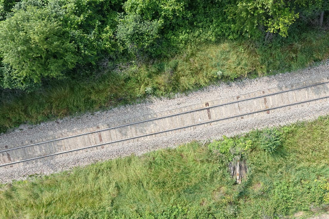 Image from drone of railway track